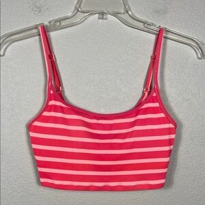 Aerie Ribbed Scoop Bikini Top in Pink & Melon Orange Strip Size Medium